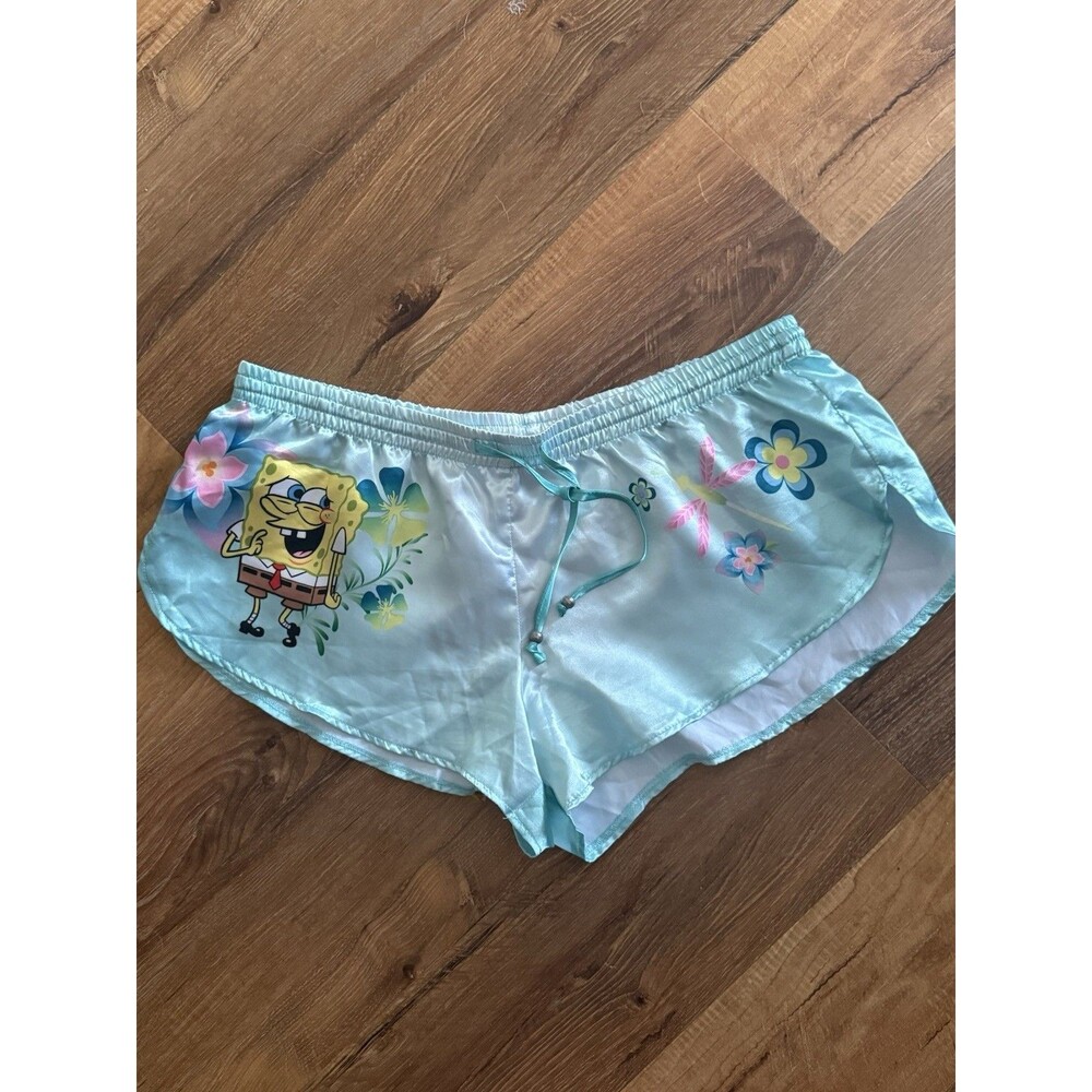 SpongeBob SquarePants Satin Pajama Shorts Large Floral Y2K 2007 Viacom Booty